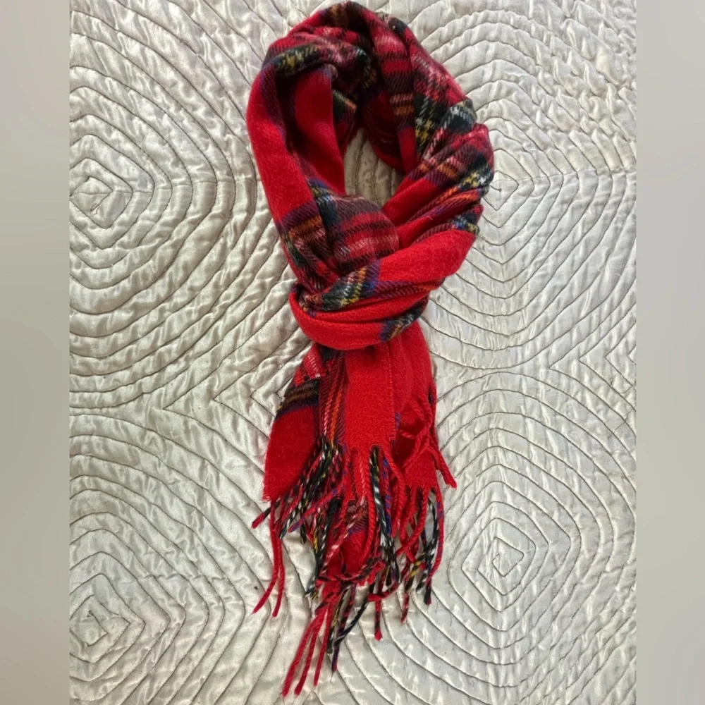Christian Dior Monsieur Vintage Red Plaid Cashmaire Scarf Made in Japan